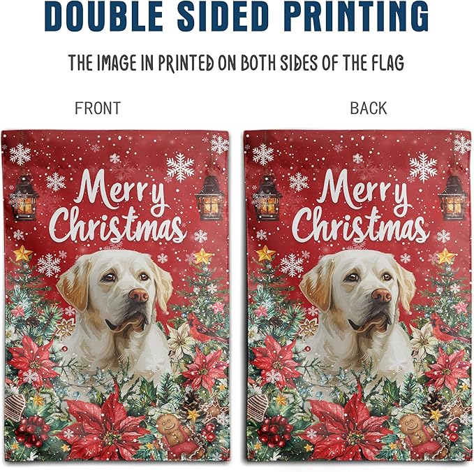 Christmas White Lab Garden Flag Merry Christmas Labrador Dog Yard Flag for Outside Xmas Flags 12x18 Double Sided Red Poinsettia Garden Flags Winter Porch Outdoor Decor