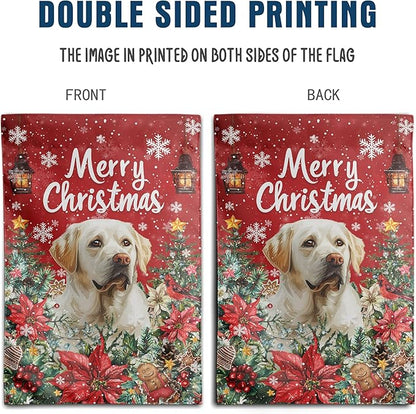 Christmas White Lab Garden Flag Merry Christmas Labrador Dog Yard Flag for Outside Xmas Flags 12x18 Double Sided Red Poinsettia Garden Flags Winter Porch Outdoor Decor