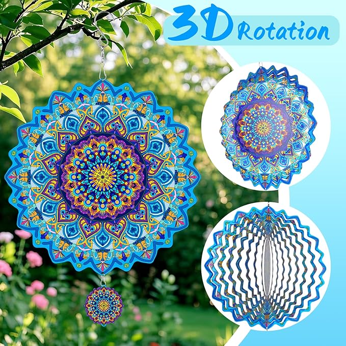 3D Wind Spinner, 12 inch 3D Kinetic Metal Garden Spinners, Rustproof Metal Garden Decor Yard Art, Wind Sculptures Ideal Gift for Homeowners & Garden Lovers