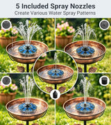 Solar Bird Bath Fountain Pump 5.2" | Floating Solar Fountain with 6V 1.2W Panel | Solar Water Pump for Bird Bath, Pond, Garden & Outdoor Water Features | 5 Spray Patterns