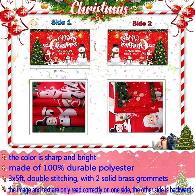 Christmas Flags 3x5 Outdoor Double Sided Merry Christmas Vacation Decorations New Year Yard Flags for Outside Xmas Santa Claus Snowman Holiday House Banner Decor
