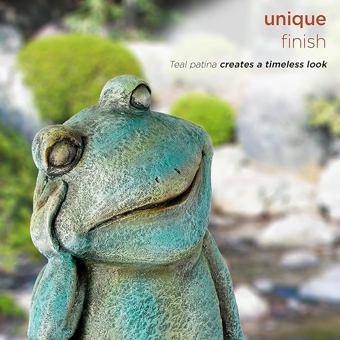 Alpine Corporation ZEN722 15" Thinking Frog Garden Statue – Whimsical Indoor/Outdoor Decorative Figurine, Durable Weather-Resistant, Charming Lawn or Tabletop Décor