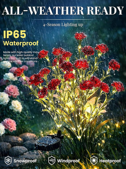 GIGALUMI Solar Lights Outdoor for Garden Decor, 2 Pack Solar Flower Lights Waterproof, 2 Lighting Modes 14 Carnations for Pathway,Yard, Patio Decoration, Gardening Gifts for Women (Red)