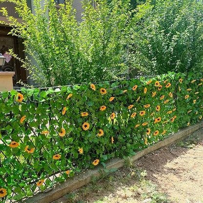 GLANT Expandable Fence Privacy Screen for Balcony Patio Outdoor,Decorative Faux Ivy Fencing Panel,Artificial Hedges (Single Sided Leaves) (2, Sunflowers)