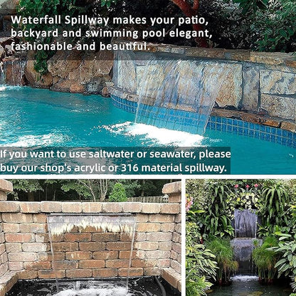 Pondo 24" Waterfall Pool Fountain, 304 Stainless Steel Pond Waterfall Spillway with Wider Water Flow Platform, Professional Spray for Sheer Descent Garden Outdoor