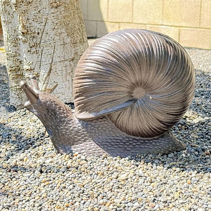 Cast Iron Snail Sculpture (8.1" Tall) - Rust Brown Unique Garden and Indoor/Outdoor Decorative Ornament Statue HC8431