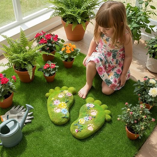 Garden Stepping Stones - Outdoor Decorations for Courtyards, Dog Footprint Stones, Lawn Stepping Stones Set, Resin (2-piece Set)