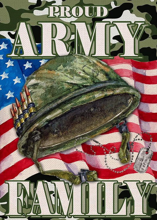 Proud Army Family 4th of July Patriotic Small Garden Flag, American Memorial Day Military Veterans Day Yard USA Armed Forces Rangers Outdoor Home Decoration America Outside Decor 12x18