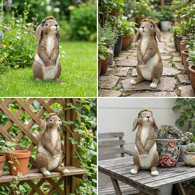 Bunny Garden Statue,Funny Rabbit Figurines Resin Animals Outdoor Statue Bunny Figurines for Yard Porch Patio, Easter Decorations Gifts for Grandma Mom Women,11.2In