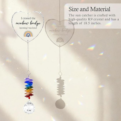 Pet Memorial Suncatcher I Crossed The Rainbow Bridge - Dog Memorial Gifts - Pet Loss - Thoughtful Dogs and Cats Remembrance - Pet Sympathy - Crystal Bereavement Gift