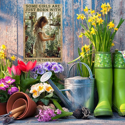 Funny Garden Signs for Outside Some Girls Are Just Born With Plants In Their Souls Metal Sign Vintage Outdoor Yard Decor 8 x 12 Inch