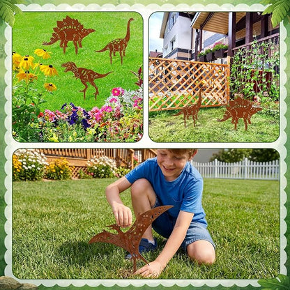 6 Pcs Rusty Dinosaur Garden Statues Decor Metal Porch Dinosaurs Stake Outdoor Lawn Decor Decorative Dinosaur Lovers Gift Real Rust Yard Sign for Yard Patio Garden Pathway Courtyard