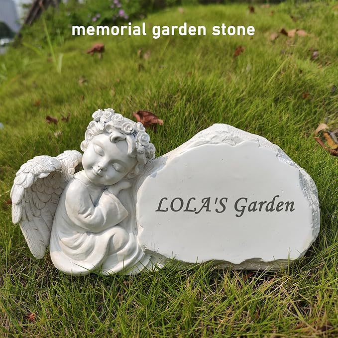 Personalized Memorial Garden Stones Engraved with Any Message, Custom Angel Gravestones Tombstones Memorial Gifts Symapthy Gifts for Loss of Loved Ones Mom Dad