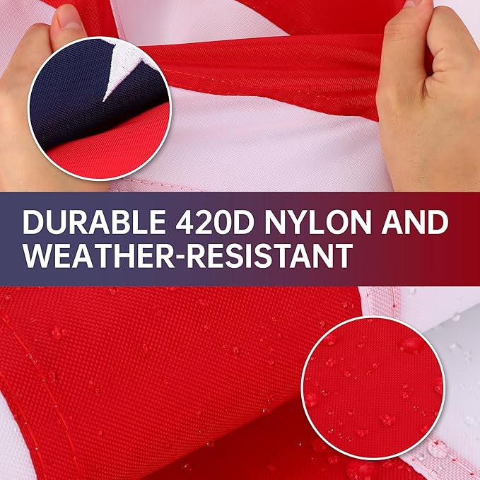 Embroidered American Flag 3x5 Outdoor,Heavy Duty 420D Nylon USA FLag, Embroidered Star and Sewn Stripes,Quadruple Stitched Fly End,Brass Grommets,Patriotic Decor