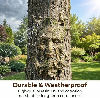 Whimsical Tree Face Garden Statues Outdoor Decor – Funny Old Man Tree Hugger Wall Sculpture with Moss, Fairy Art Fence Hanging Resin Ornament, Outdoor Wall Mounted Sculpture for Patio Lawn & Home