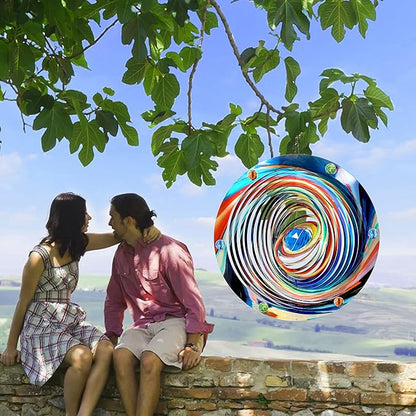 FONMY Mandala Wind Spinner w/Crystal Ball-Blue Plenet 3D Stainless Steel Hanging Spinners Worth Gift Christmas Decoration Indoor/Outdoor Garden Décor Kinetic Yard Art 12 Inches Wind Sculpture