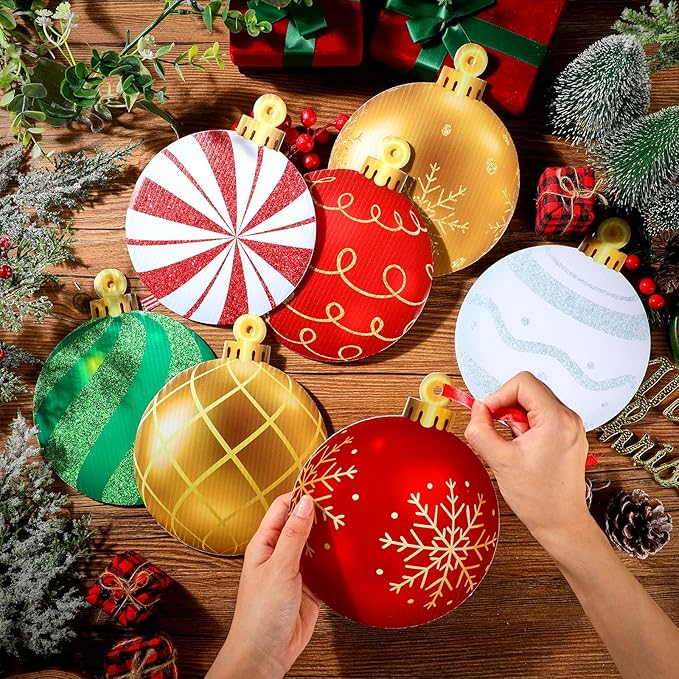 Huwena 24 Pcs Christmas Outdoor Decorations Hanging Ornaments Christmas Yard Signs Double Sided Lawn Decorations for Xmas Party Porch Lawn Decor (Delicate Style)