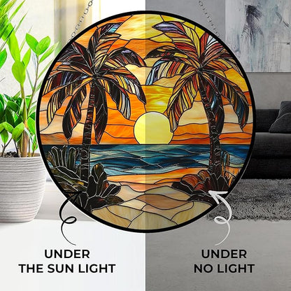 Palm Trees Stained Glass Window Hanging,Hummingbird Sun Catchers Indoor Window Decor, Stained Glass Suncatcher Gifts for Women, Christmas
