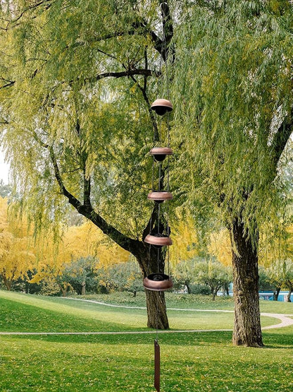 Copper Temple Wind Chimes for Outside - 5 Bell Feng Shui Windchime for Home, Garden, Patio & Porch - Spiritual Zen Decor, Memorial & Sympathy Gifts for Mom, Grandma, Neighbors