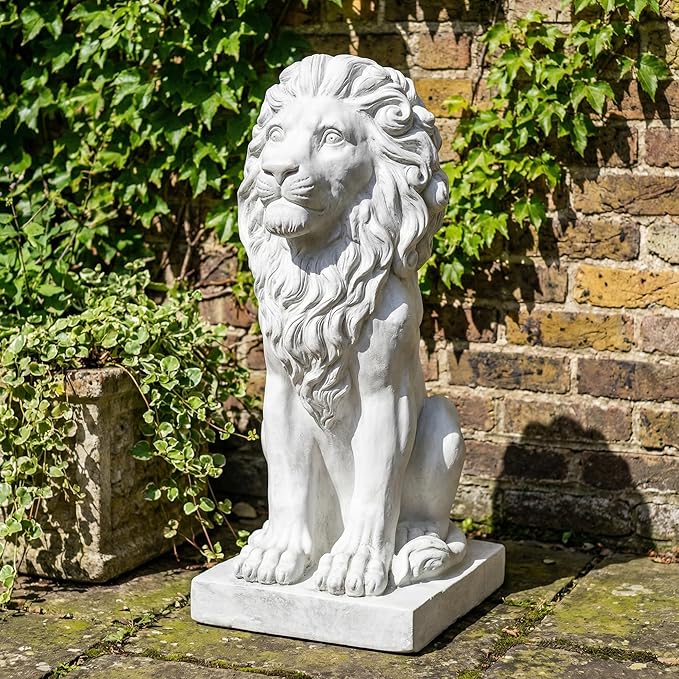 Sculptures Garden Statues, Outdoor Lion Statue 27in Tall, Magnesium Oxide Stone Composite Animal Sculpture Statue Decor for Home Decor Yard Patio Garden, White