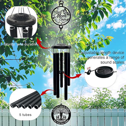 Personalized Mother’s Day Wind Chimes with Custom Metal Signs, Best Mom Ever & Tree of Life Design, Engraved Names Memorial Wind Chime Gift for Mom, Outdoor Garden Patio Sympathy Decor