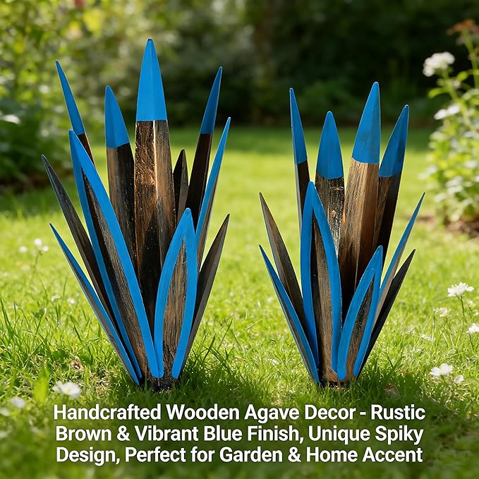 Metal Agave Plant Outdoor Statues 2-Pack Rustic DIY Hand-Painted Metal Yard Art, for Garden Lawn Patio Cactus & Agave Outdoor Decor