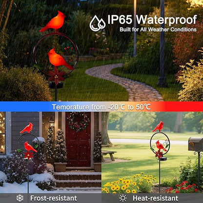 Cardinal Garden Decor Red Cardinal Figurine Solar Lights Garden Stake Outdoor Decor, Christmas Yard Decorations for Patio Porch Pathway Lawn Ornaments, Cemetery Solar Light Red Bird Gift