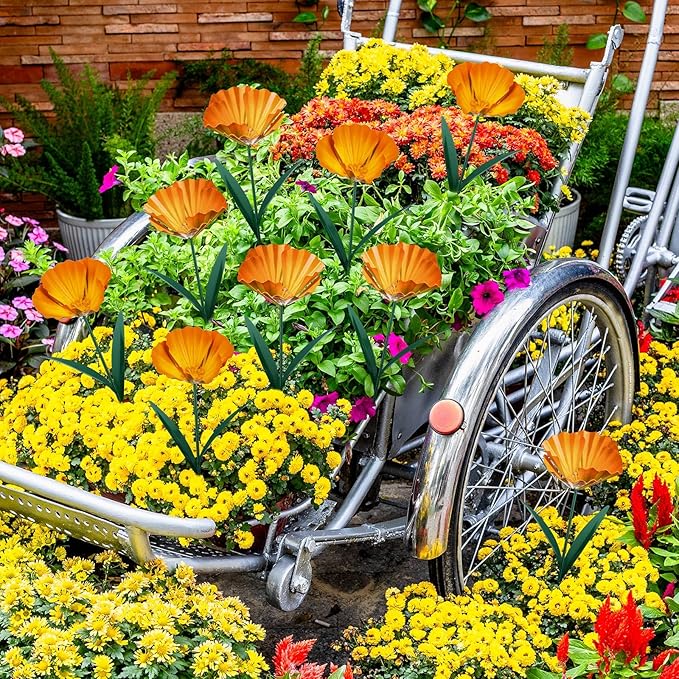 MorningRo 5 Pack Metal Flowers Garden Stake Decor for Outside 25. 2 Inch Metal Flowers Stakes Garden Decorations for Outdoor Yard Patio Lawn Porch Pathway