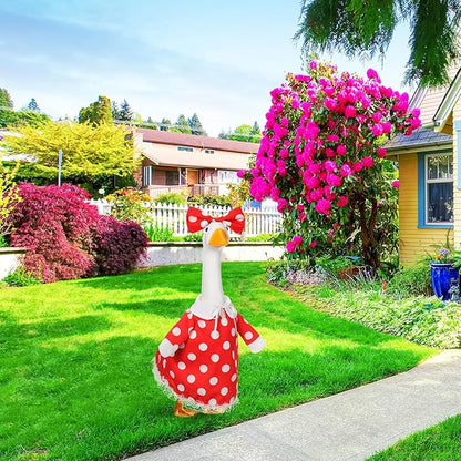 FuWeave Spring Goose Outfit Flower Porch Goose Clothes for 23" Large Statue Outdoor Patio Yard Lawn Art Decoration(Red White Dots,23 inch)