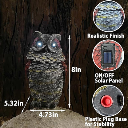 Owls to Keep Birds Away, Solar Owl Decoys to Scare Birds Away, Small Fake Owl for Bird Control, Resin Owls Outdoor Decor with Rotating Head and Lighted Eyes, Animal Deterrent for Outside, Garden