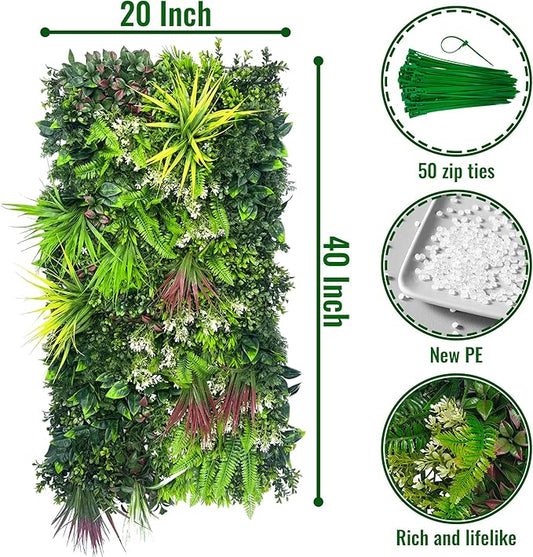 ODTORY Artificial Hedge Grass Wall Panel: 40" x 20" UV-Anti Faux Boxwood Ivy Greenery Backdrop, Fake Green Plant Fence for Indoor & Outdoor Privacy Screen and Home Decor