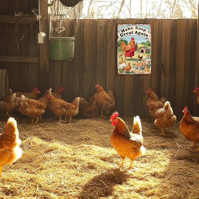 Funny Chicken Coop Signs and Accessories, Make Farming Great Again, Patriotic Farmhouse Metal Wall Art for Coop Farm Stand Chicken Farm Fresh Butt Nuggets Sign 8×12 Inch (yellow chicken coop)