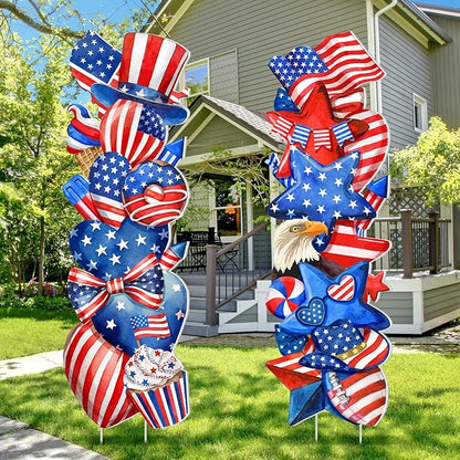 Beeveer 2 Pcs 4th of July Yard Signs Outdoor Patriotic Star Lawn Decoration 250th Anniversary American Waterproof Welcome Party Yard Signs with Stake for Memorial Home Garden Pathway Supplies