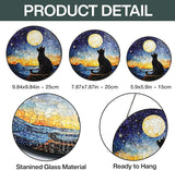 Black Cat Starry Night Stained Glass Suncatcher Window Hanging Decor for Garden, Cat Suncatcher Window Panel Gifts for Cats Lovers, Memorial Gifts for Pet Loss Sympathy Gift for Outdoor Decorations