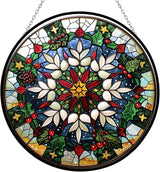 Snowflake Christmas Suncatcher Stained Glass Window Hanging Handmade Stained Glass Suncatchers Metal Chain Outdoor Garden Decor Gift for Women Christmas Thanksgiving