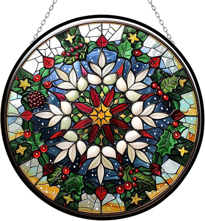 Snowflake Christmas Suncatcher Indoor/Outdoor Stained Glass Window Hanging Handmade Suncatchers Home Decor Garden Christmas Party Wedding Housewarming Gifts