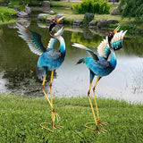 Garden Statues Large Metal Crane Sculptures, Outdoor Heron Metal Statue Yard Art for Garden Decor, Realistic Bird Art for Outdoor Decor, Standing Lifelike, Water&Rust-Proof, Set of 2 Sky Blue