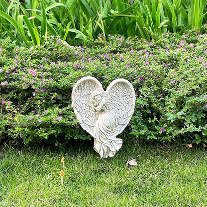 Angel Garden Statue for Outdoor Sleeping Angel with Wings Fairy Memorial Guardian Love Angels with Stake for Outside Yard Art Grave Cemetery Patio Balcony Lawn, White