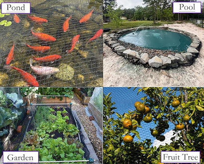 JUNFLYING 15x20 Ft Pond Netting for Leaves, 1/2 in Fine Mesh, Strong Woven Koi Fish Net Cover, Against Birds, Cats & Predators, Stakes Included