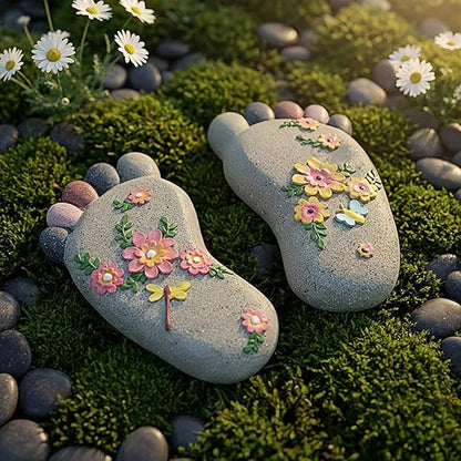 Outdoor Lawn Footprint Stepping Stones — Decorative Paving Stones Suitable for terraces, Vegetable Gardens, Gardens, or walkways， Home Decor Footprint Commemorative Stone Set (2 Pieces)
