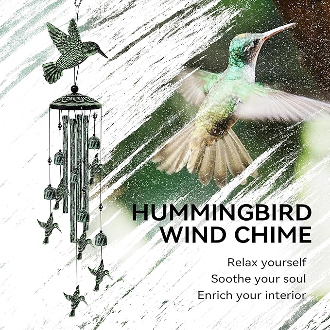 Hummingbird Wind Chimes for Outside, Decorative Wind Chimes Hummingbird Gifts for Women/Men, Memorial/Birthday Gifts, Garden Decor for Outside, Patio or Yard, Durable Chimes for Outdoors