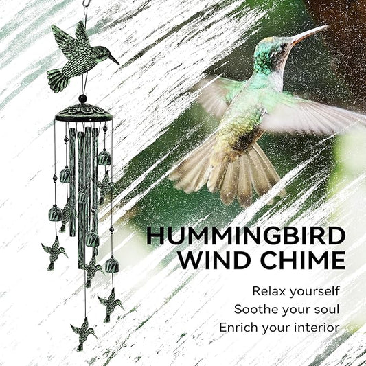 Hummingbird Wind Chimes for Outside, Decorative Wind Chimes Hummingbird Gifts for Women/Men, Memorial/Birthday Gifts, Garden Decor for Outside, Patio or Yard, Durable Chimes for Outdoors