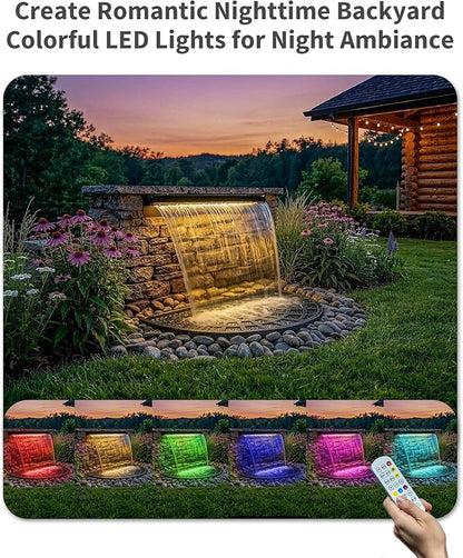 POPOSOAP 24inch Pond Waterfall Spillway with Filter Box & 1600GPH Pump, Self-Circulating Water Feature with LED Lights, Pondless Waterfall for Garden Backyard Courtyard Landscape Decoration-P7665