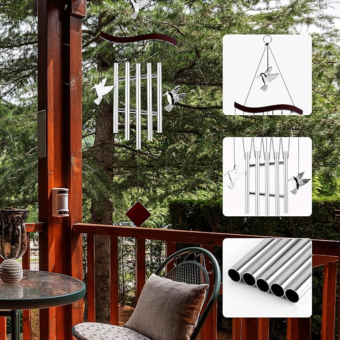 Hummingbird Wind Chime for Outside, Decorative Hummingbird Windchimes with 7 Aluminum Tubes Humming Bird Wind Spinner Memorial Sympathy Gifts for Mother Grandma Garden Indoor Outdoors Clearance