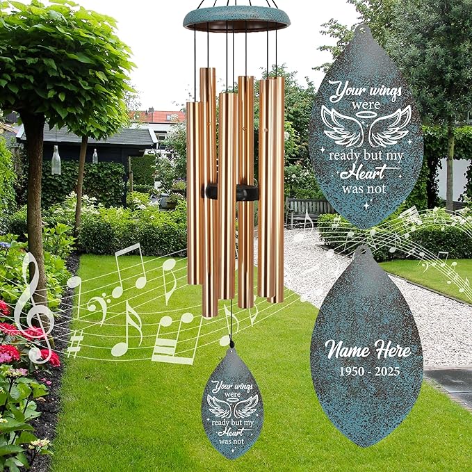 ASTARIN Personalized Memorial Wind Chimes, Angel Wings Sympathy Gifts Wind Chime for Loss of Loved Mom/Dad, Commemorative Windchime for Condolences/Funeral, Produced in USA