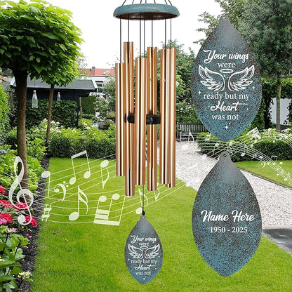 ASTARIN Personalized Memorial Wind Chimes, Angel Wings Sympathy Gifts Wind Chime for Loss of Loved Mom/Dad, Commemorative Windchime for Condolences/Funeral, Produced in USA