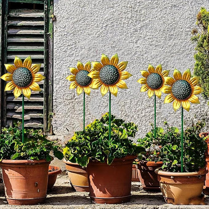 Metal Sunflower Flower Garden Stakes, Wind Catcher Spinner Garden Stakes, Garden Windmill Stakes Outdoor Wind Catchers, Yard Decor Stakes, Set of 5