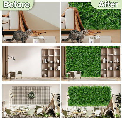 Greenery Faux Grass Wall Backdrop 40"x120"（33.5 SQFT） UV-Anti Artificial Green Boxwood Panel for Patio Balcony Privacy & Ivy Fence Covering Privacy, Garden, Backyard Wall Backdrop Decor