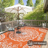 Pauwer Waterproof Outdoor Rug 8x10, Reversible Plastic Straw Patio Camping Rug, Indoor Outdoor RV Mat Carpet for Deck, Camper, Porch, Balcony, Backyard, Picnic, Boho Orange