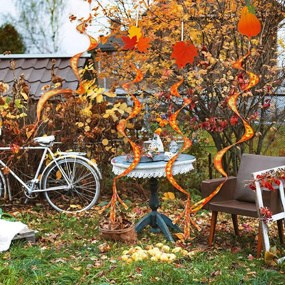Beeveer 4 Pcs 57'' Fall Wind Socks Thanksgiving Wind Spinners for Outdoor Hanging Nylon Fabric Maple Pumpkin Windsock Leaf Streamers for Fall Autumn Decorations Windmill to Scare Birds Away